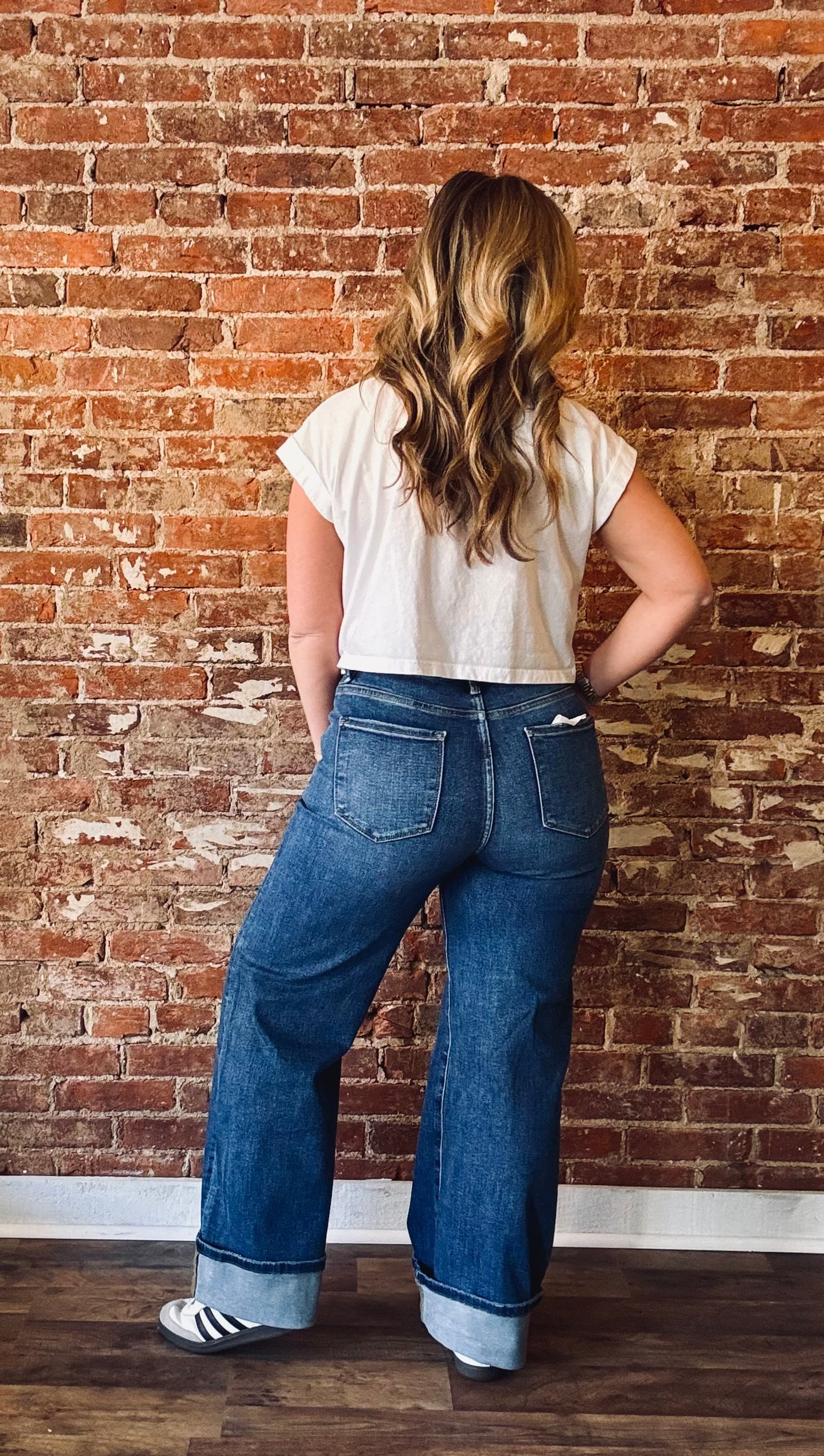 High Rise Wide Cuffed Jeans