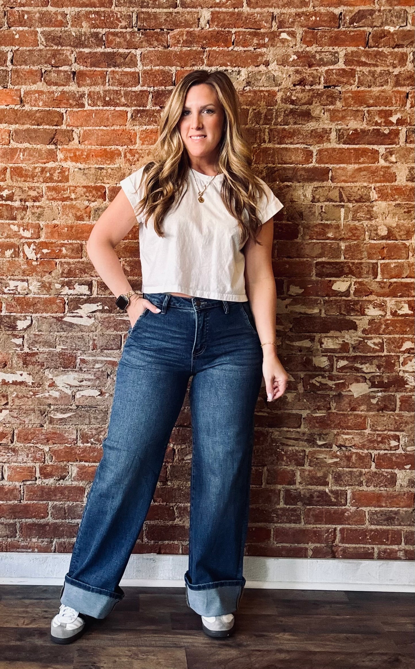 High Rise Wide Cuffed Jeans