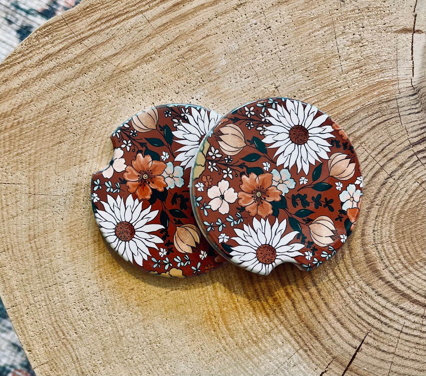 Car Coasters - Terracotta Blooms