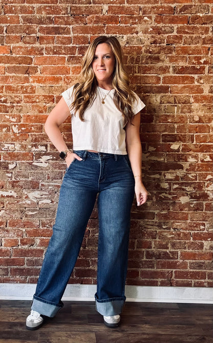 High Rise Wide Cuffed Jeans