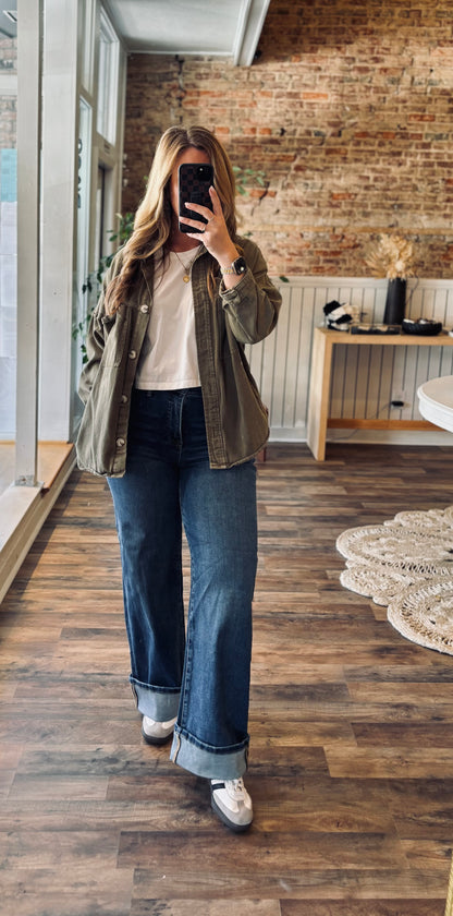 High Rise Wide Cuffed Jeans