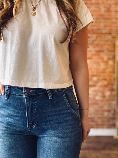 High Rise Wide Cuffed Jeans
